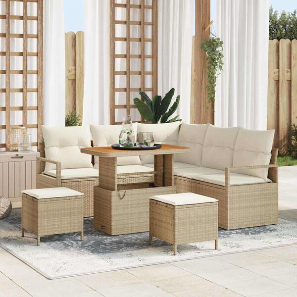 vidaXL Garten-Sofa-Set mit Kissen mit Speicher 8 pcs Beige und Creme