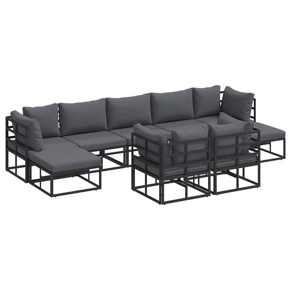 vidaXL Garten-Sofa-Set mit Kissen 9 pcs Schwarz Aluminium