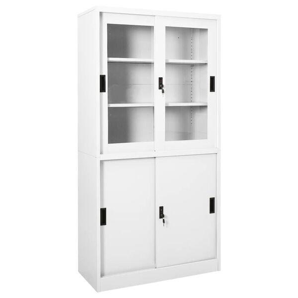 vidaXL Büroschrank mit Schiebetüren Weiß 90x40x180 cm Stahl