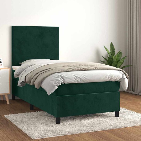 vidaXL Boxspringbett mit Matratze Dunkelgr&uuml;n 90x190 cm Samt