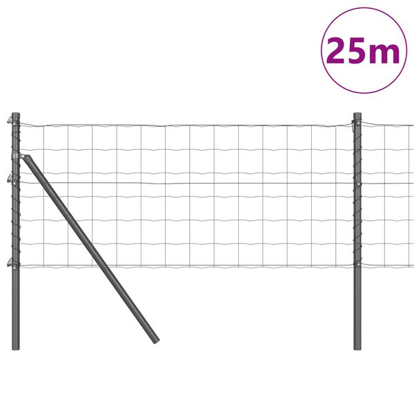 vidaXL Zaun mit Pfosten Grau 0,8 x 25 m Stahl