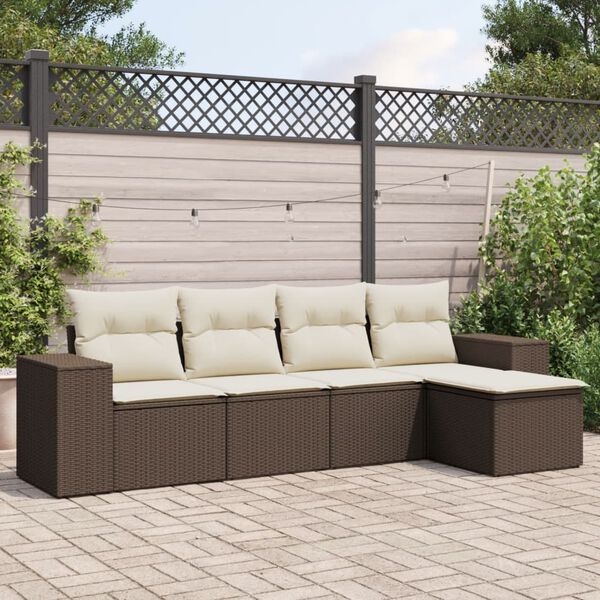vidaXL 5-tlg. Garten-Sofagarnitur mit Kissen Braun Poly Rattan