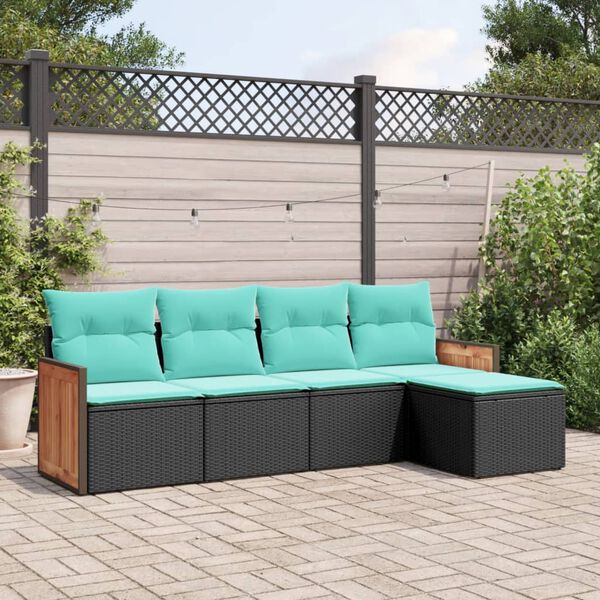 vidaXL 5-teiliges Gartensofa-Set mit Kissen, schwarzes Polyrattan