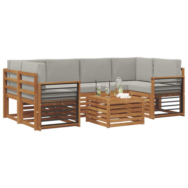 vidaXL Sofagarnituren 7 pcs Nat&uuml;rlich und Hellgrau Massivholz Akazie