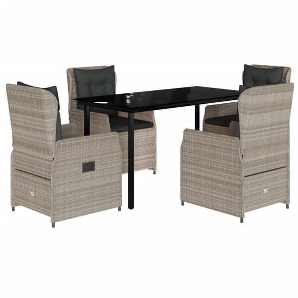 vidaXL 5-tlg. Garten-Essgruppe mit Kissen Hellgrau Poly Rattan