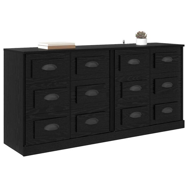 vidaXL Sideboards 2 pcs Schwarz Eichen-Optik 70 x 35,5 x 67,5 cm