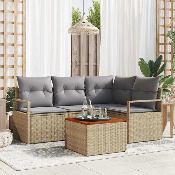 vidaXL Garten-Sofa-Set mit Kissen 5 pcs Beige Poly Rattan