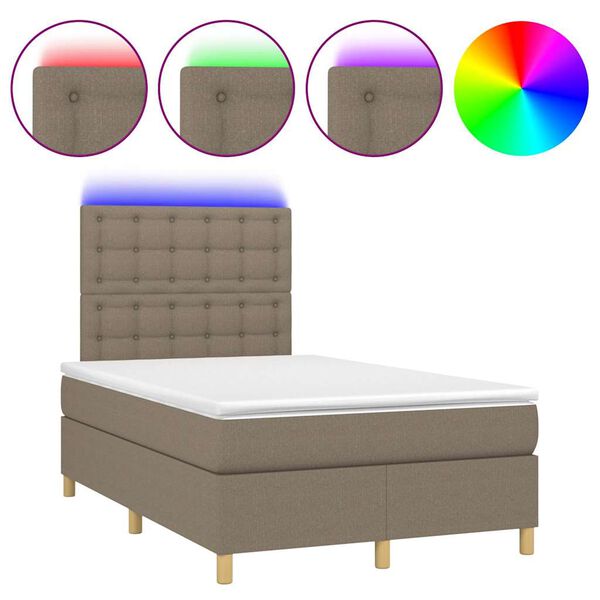 vidaXL Boxspringbett mit Matratze & LED Taupe 120x190 cm Stoff