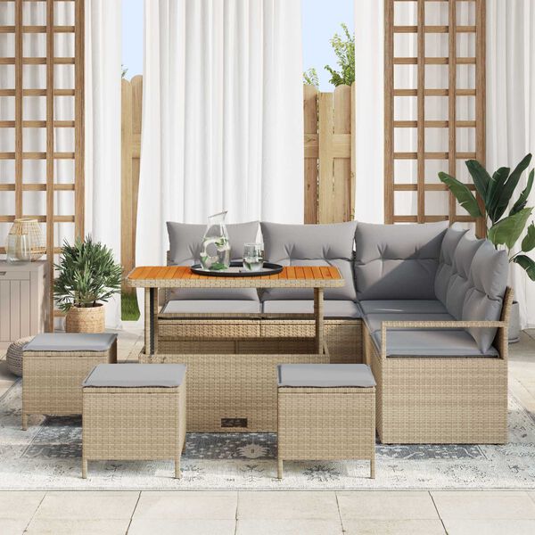 vidaXL Garten-Sofa-Set mit Kissen 9 pcs Beige Poly Rattan