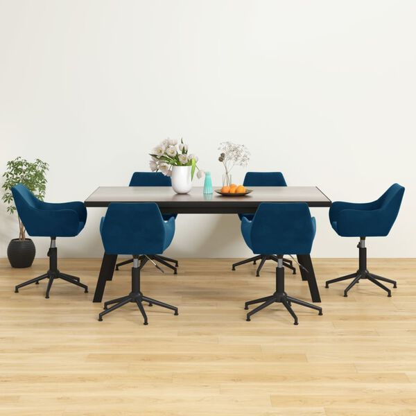 vidaXL Esszimmerst&uuml;hle 6 Stk. Drehbar Blau Samt
