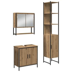 vidaXL Badezimmerm&ouml;bel-Set mit Regal mit T&uuml;r 3 pcs Braun Holzwerkstoff
