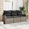 vidaXL Garten-Sofa-Set mit Kissen 3 pcs Grau Poly Rattan