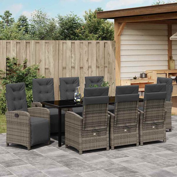 vidaXL Garten Essgruppe mit Kissen 9 pcs Grau Poly-Rattan