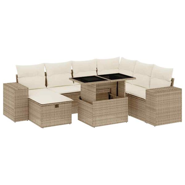 vidaXL 8-tlg. Garten-Sofagarnitur mit Kissen Beige Poly Rattan