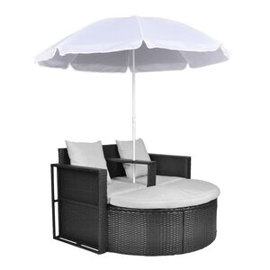 vidaXL Gartenbett mit Sonnenschirm Braun Poly Rattan