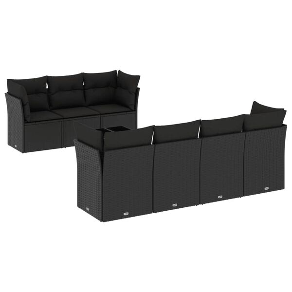 vidaXL 8-tlg. Garten-Sofagarnitur mit Kissen Schwarz Poly Rattan