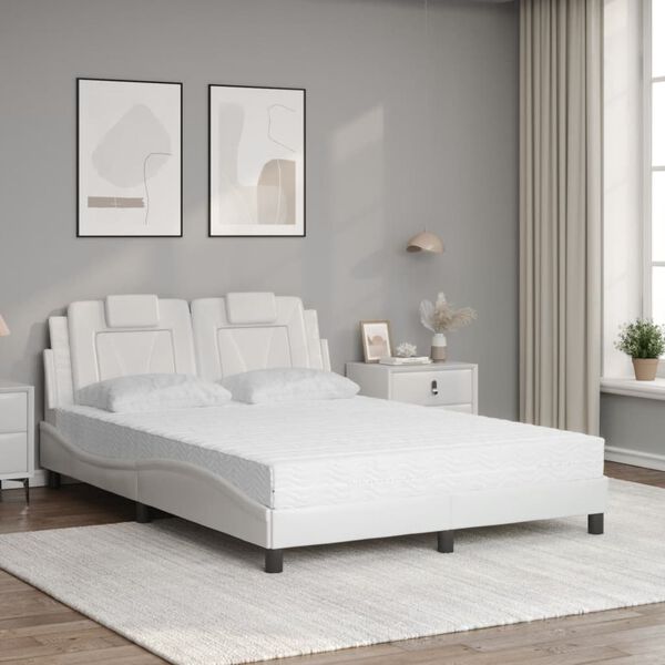 vidaXL Bett "Viana" mit Matratze Wei&szlig; 140x200 cm Kunstleder