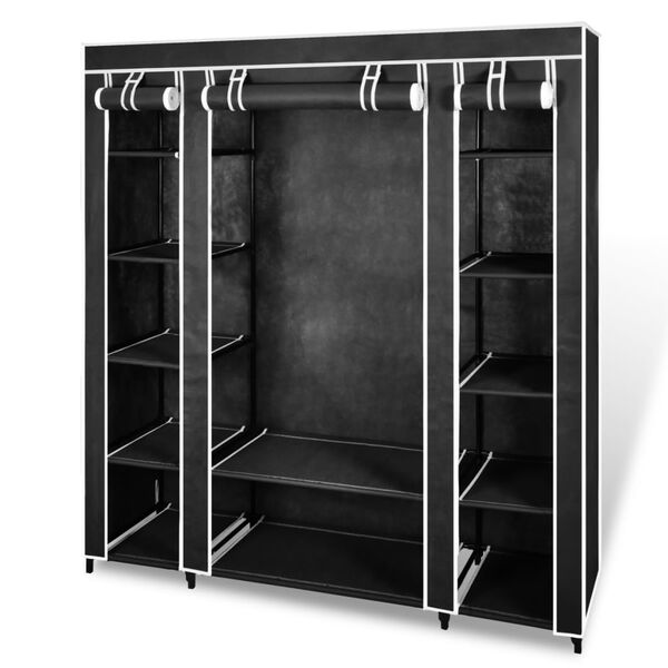 vidaXL Stoffschrank mit Fächern Kleiderstangen 45×150×176 cm Schwarz