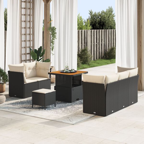 vidaXL Gartensofa-set mit Kissen 8 pcs Schwarz und Creme Poly-Rattan
