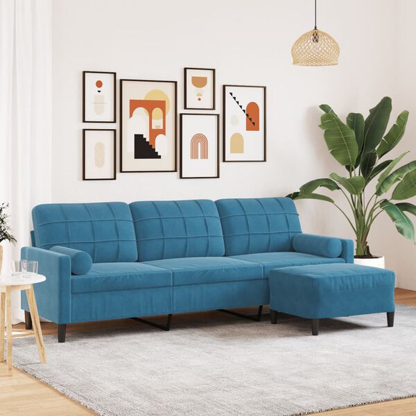 vidaXL 3-Sitzer-Sofa mit Hocker Blau 210 cm Samt