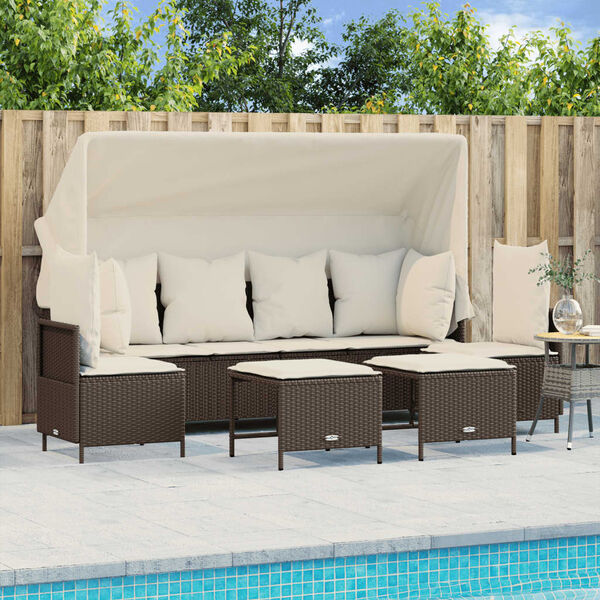 vidaXL 5-tlg. Garten-Sofagarnitur mit Kissen Braun Poly Rattan