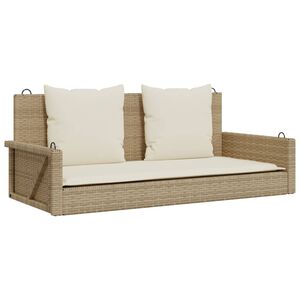 vidaXL H&auml;ngebank mit Kissen Beige 119x56x48 cm Poly Rattan