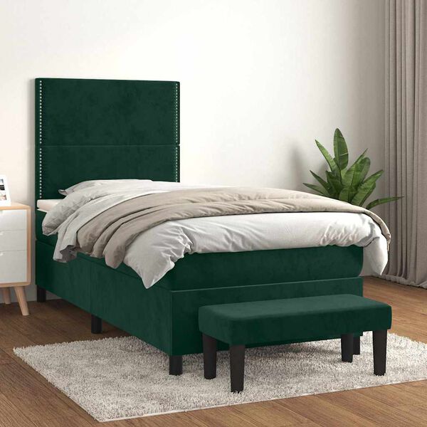 vidaXL Boxspringbett mit Matratze Dunkelgr&uuml;n 80x200 cm Samt