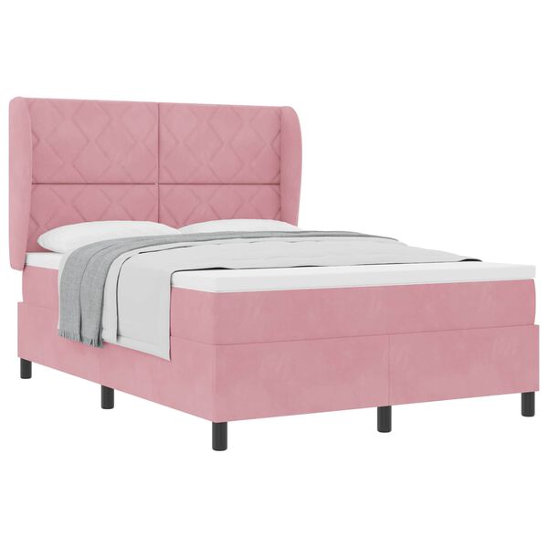 vidaXL Boxspringbett mit Matratze mit Kopfteil Rosa 200 x 160 cm Samt