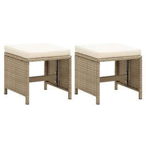 vidaXL Gartenhocker 2 Stk. mit Sitzkissen Poly Rattan Beige