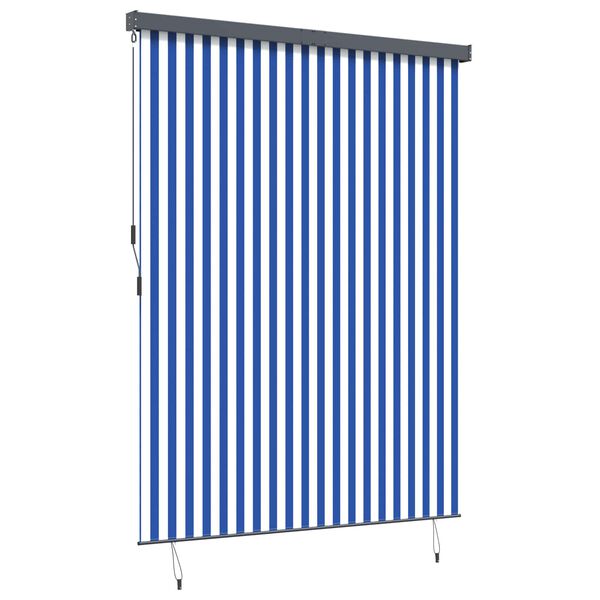 vidaXL Rollo Gestreift Blau und Wei&szlig; 200 x 250 cm Stoff und Aluminium