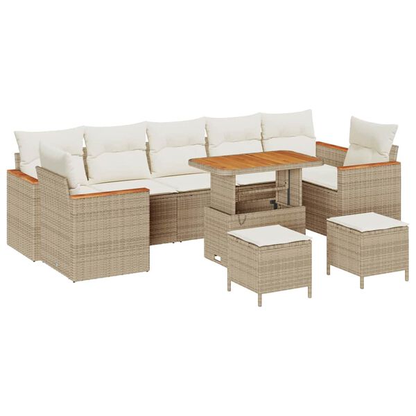 vidaXL Garten-Sofa-Set mit Kissen 10 pcs Beige Poly Rattan