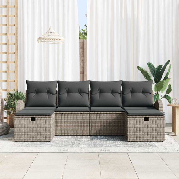 vidaXL Sofa Set mit Kissen mit Speicher 6 pcs Grau Poly-Rattan