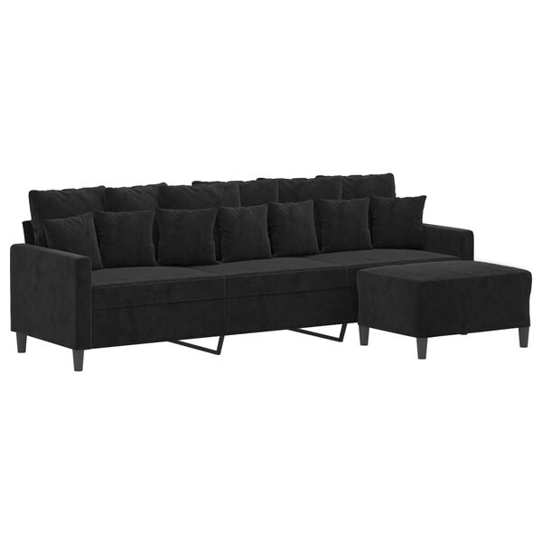 vidaXL 3-Sitzer-Sofa mit Hocker Schwarz 210 cm Samt