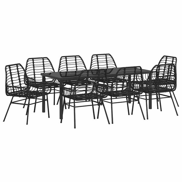 vidaXL Garten Essgruppe 9 pcs Schwarz Poly-Rattan