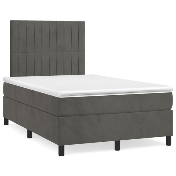 vidaXL Boxspringbett mit Matratze Dunkelgrau 120x190 cm Samt
