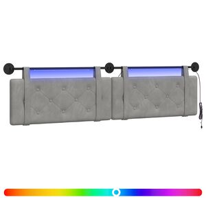 vidaXL H&auml;ngendes Kopfteil Mit LED Licht Hellgrau Samt