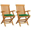vidaXL Gartenst&uuml;hle mit Gr&uuml;nen Kissen 2 Stk. Massivholz Teak