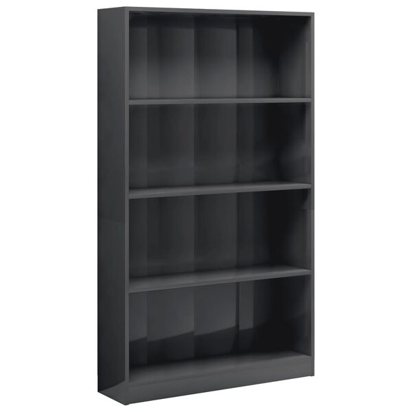 vidaXL B&uuml;cherregal 4 F&auml;cher Hochglanz-Grau 80x24x142 cm Holzwerkstoff