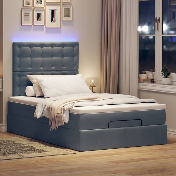 vidaXL Ottoman-Bett mit Matratzen & LEDs Dunkelgrau 120x200 cm Samt