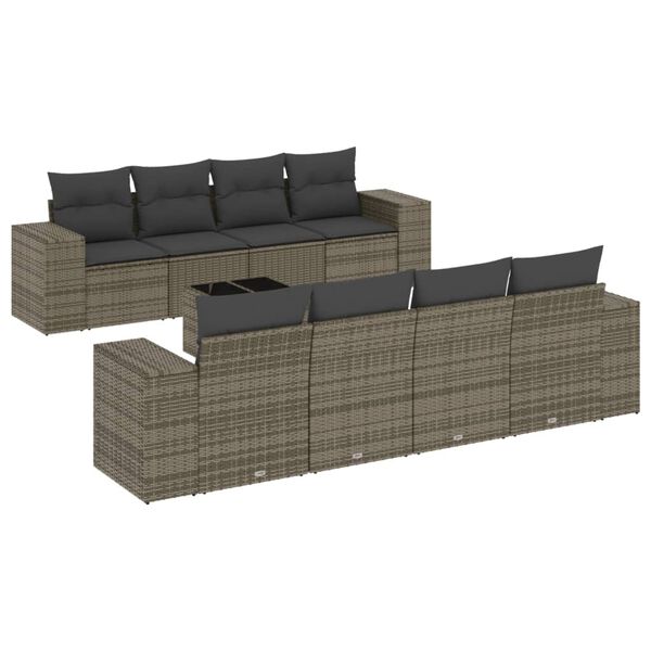 vidaXL 9-tlg. Garten-Sofagarnitur mit Kissen Grau Poly Rattan