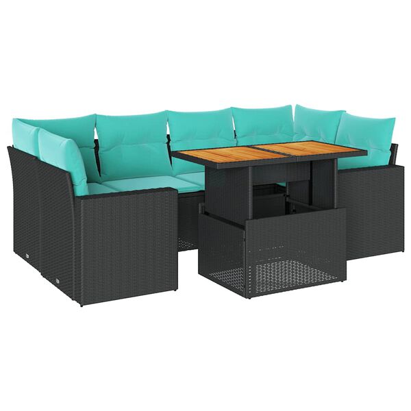 vidaXL 7-tlg. Garten-Sofagarnitur mit Kissen Schwarz Poly Rattan