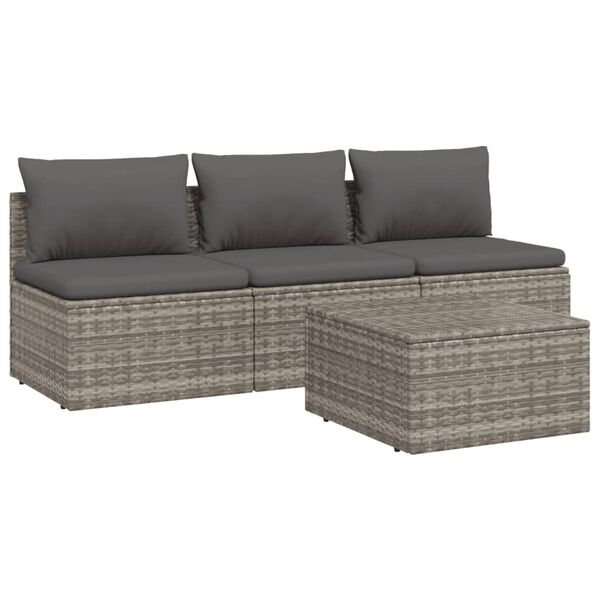 vidaXL 4-tlg. Garten-Lounge-Set mit Kissen Grau Poly Rattan