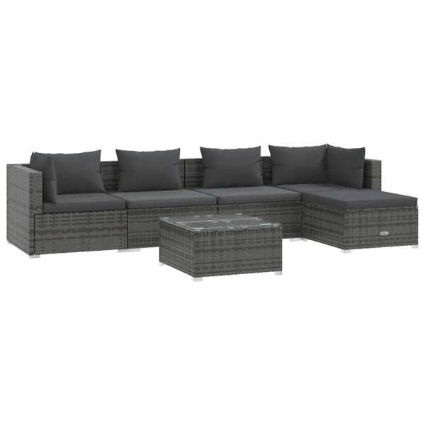 vidaXL 6-tlg. Garten-Lounge-Set mit Kissen Poly Rattan Grau