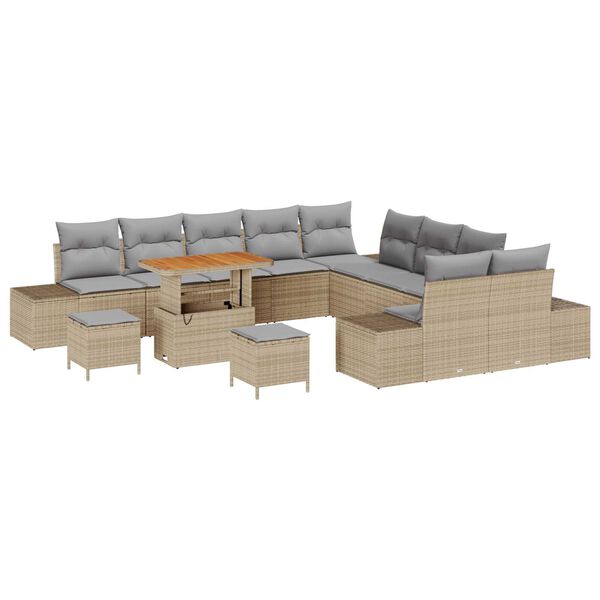 vidaXL Gartensofa-set mit Kissen mit Speicher 13 pcs Beige Poly Rattan