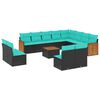 vidaXL 13-teiliges Gartensofa-Set mit Kissen, schwarzes Polyrattan