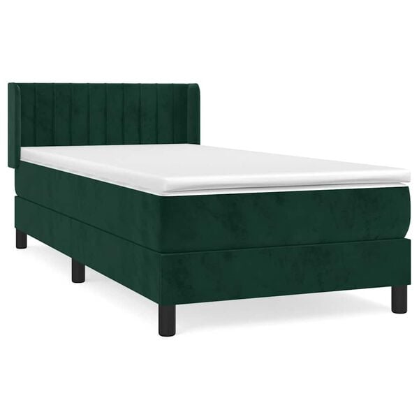 vidaXL Boxspringbett mit Matratze Dunkelgr&uuml;n 90x190 cm Samt