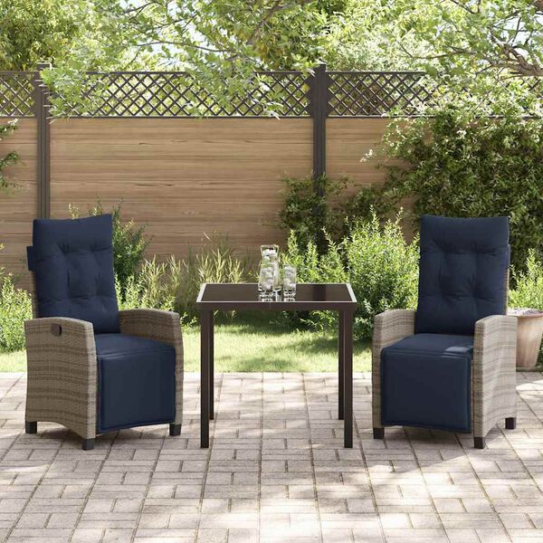 vidaXL Garten Essgruppe mit Kissen 3 pcs Grau Poly-Rattan