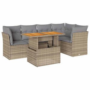 vidaXL 6-tlg. Garten-Sofagarnitur mit Kissen Beige Poly Rattan