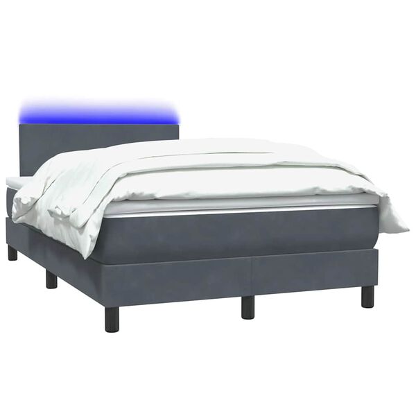 vidaXL Boxspringbett mit Matratze & LED Dunkelgrau 120x220 cm Samt