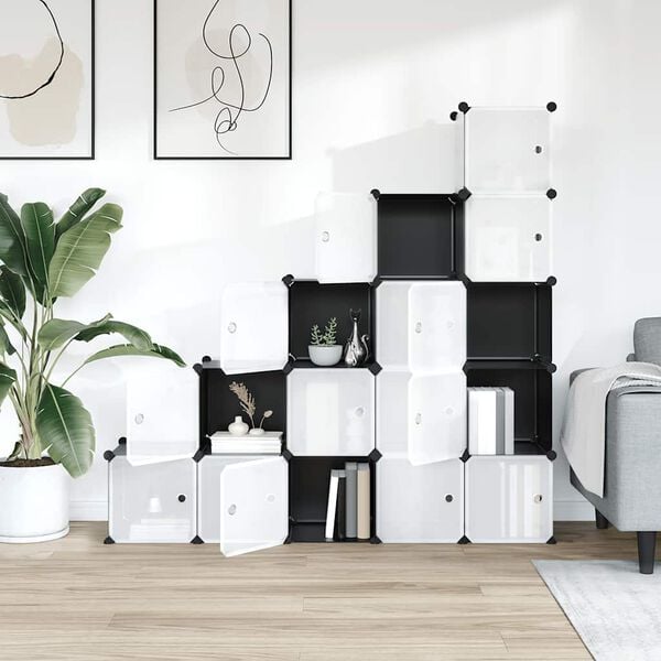 vidaXL Regalsystem mit 15 W&uuml;rfeln und T&uuml;ren Schwarz PP